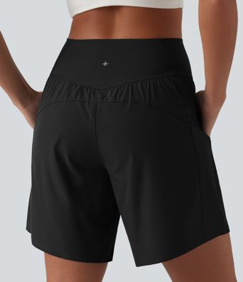 Breezeful™ High Waisted Crossover 2-in-1 Quick Dry Yoga Shorts 7'' with Pockets