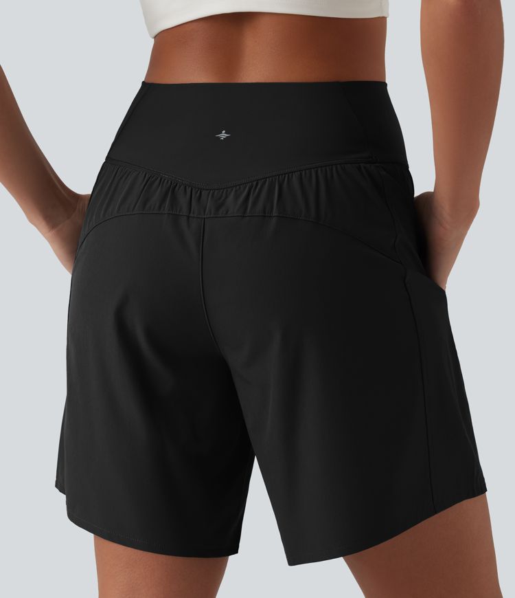 Breezeful™ High Waisted Crossover 2-in-1 Quick Dry Yoga Shorts 7'' with Pockets