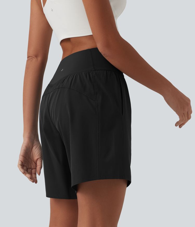 Breezeful™ High Waisted Crossover 2-in-1 Quick Dry Yoga Shorts 7'' with Pockets