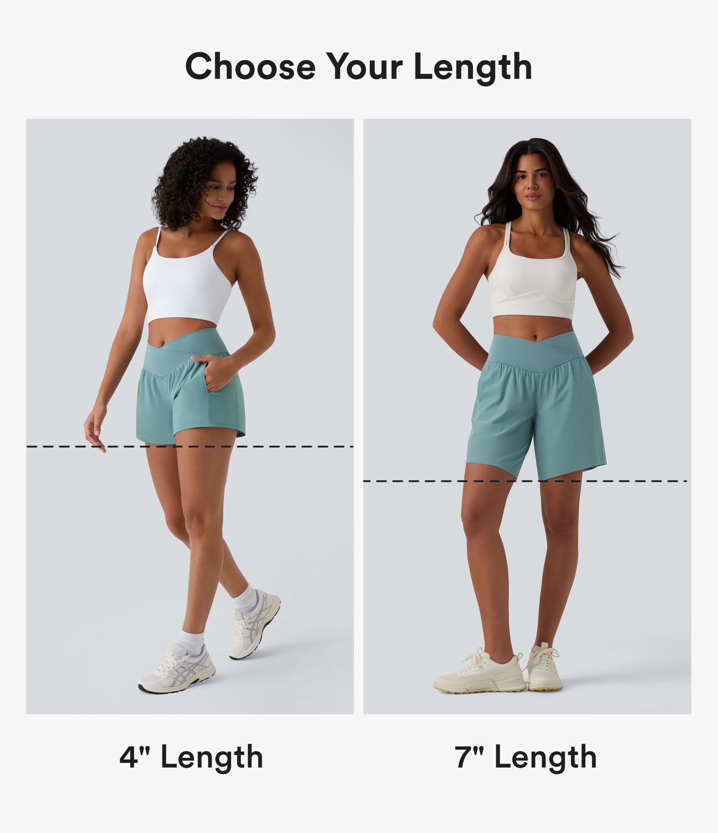 Breezeful™ 2-in-1 Crossover-Yoga-Shorts mit hohem Bund und Seitentaschen - schnelltrocknend, 10,2 cm