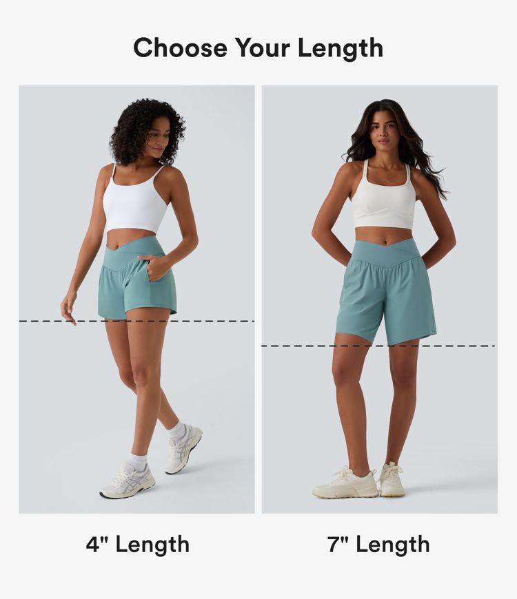 Breezeful™ 2-in-1 Crossover-Yoga-Shorts mit hohem Bund und Seitentaschen - schnelltrocknend, 10,2 cm