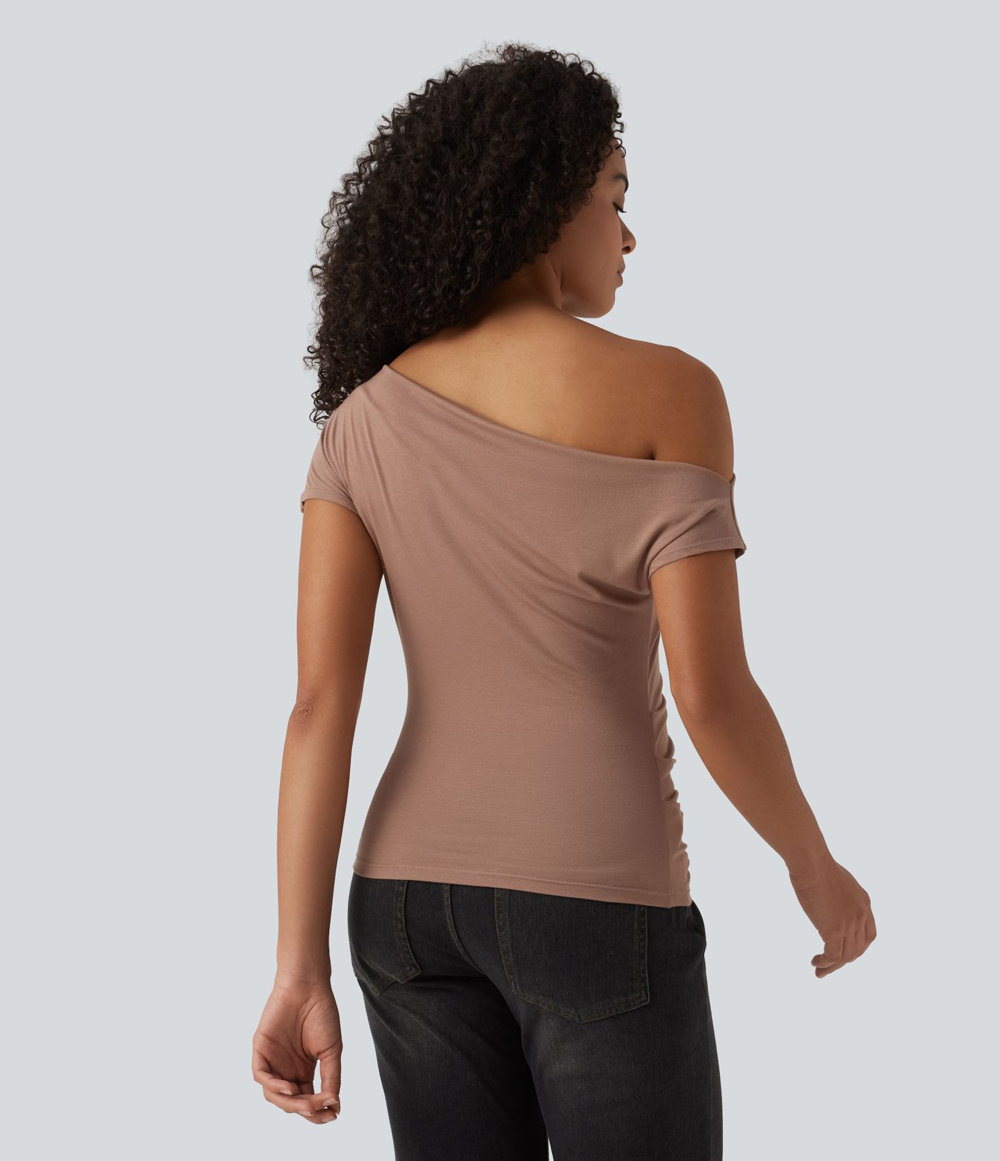 Ribbed One Shoulder Short Sleeve Casual Top