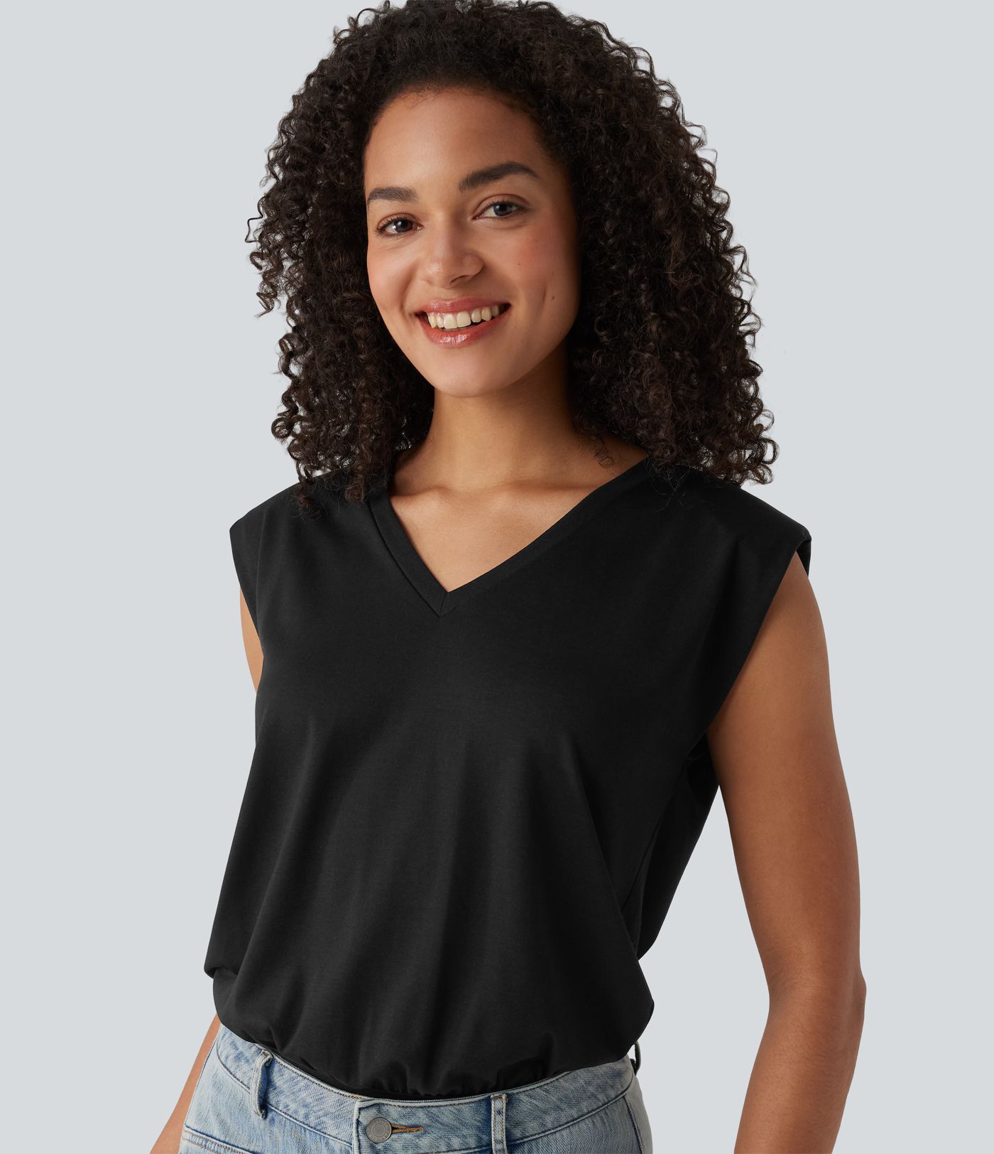 V-neck Cap Sleeve Casual Bodysuit with Shoulder Pads V-neck Cap Sleeve Casual Bodysuit with Shoulder Pads