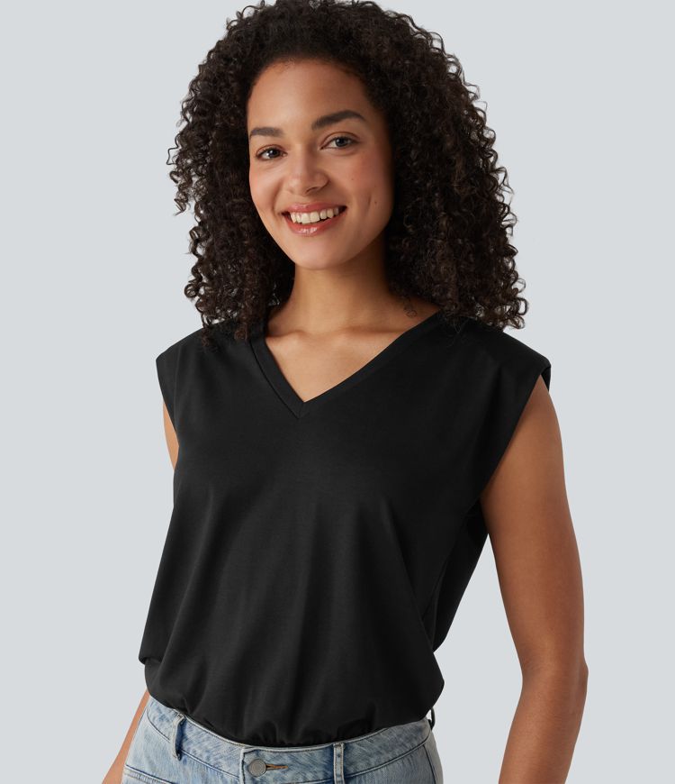 V-neck Cap Sleeve Casual Bodysuit with Shoulder Pads V-neck Cap Sleeve Casual Bodysuit with Shoulder Pads