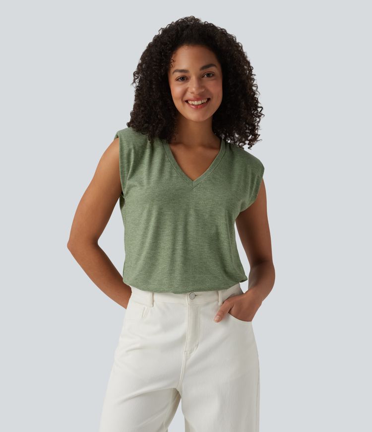 Body décontracté col V manches courtes avec épaulettes