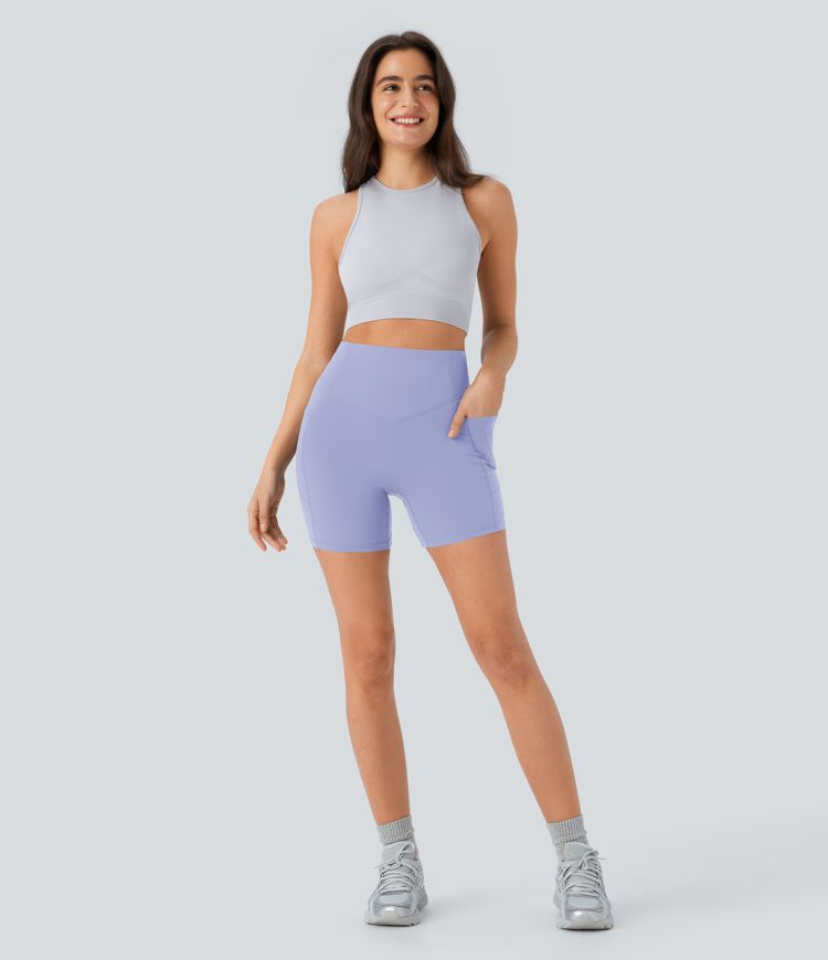 Halara UltraSculpt™ High Waisted Scrunch Butt Lifting Tummy Control Pocket Shaping Workout Biker Shorts 5''