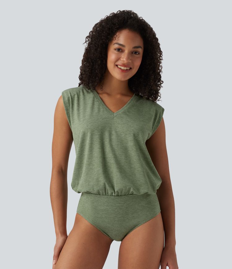 Body décontracté col V manches courtes avec épaulettes