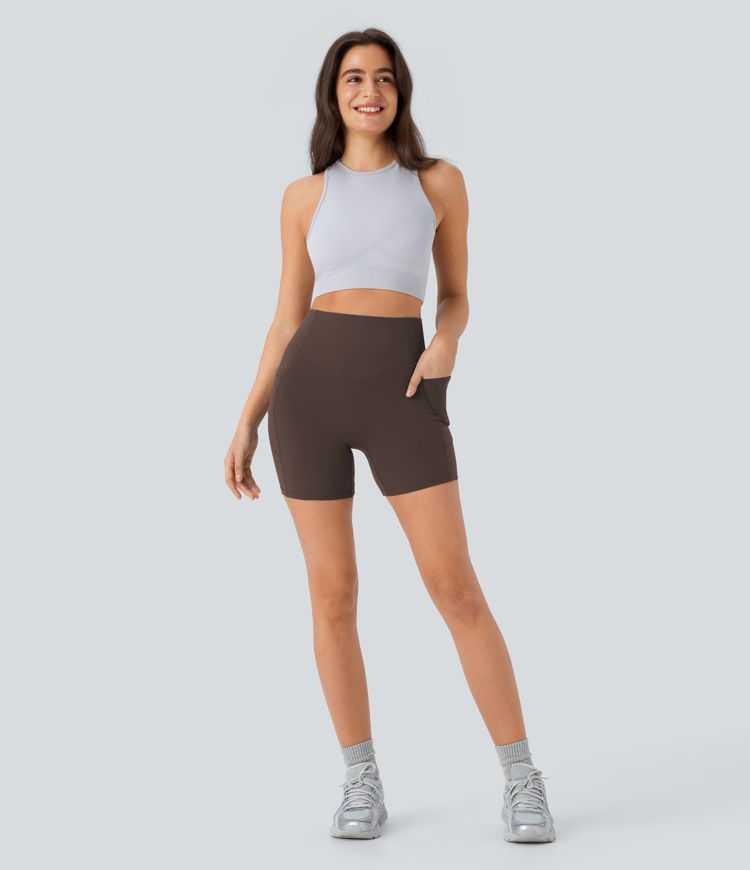 Halara UltraSculpt™ High Waisted Scrunch Butt Lifting Tummy Control Pocket Shaping Workout Biker Shorts 5''