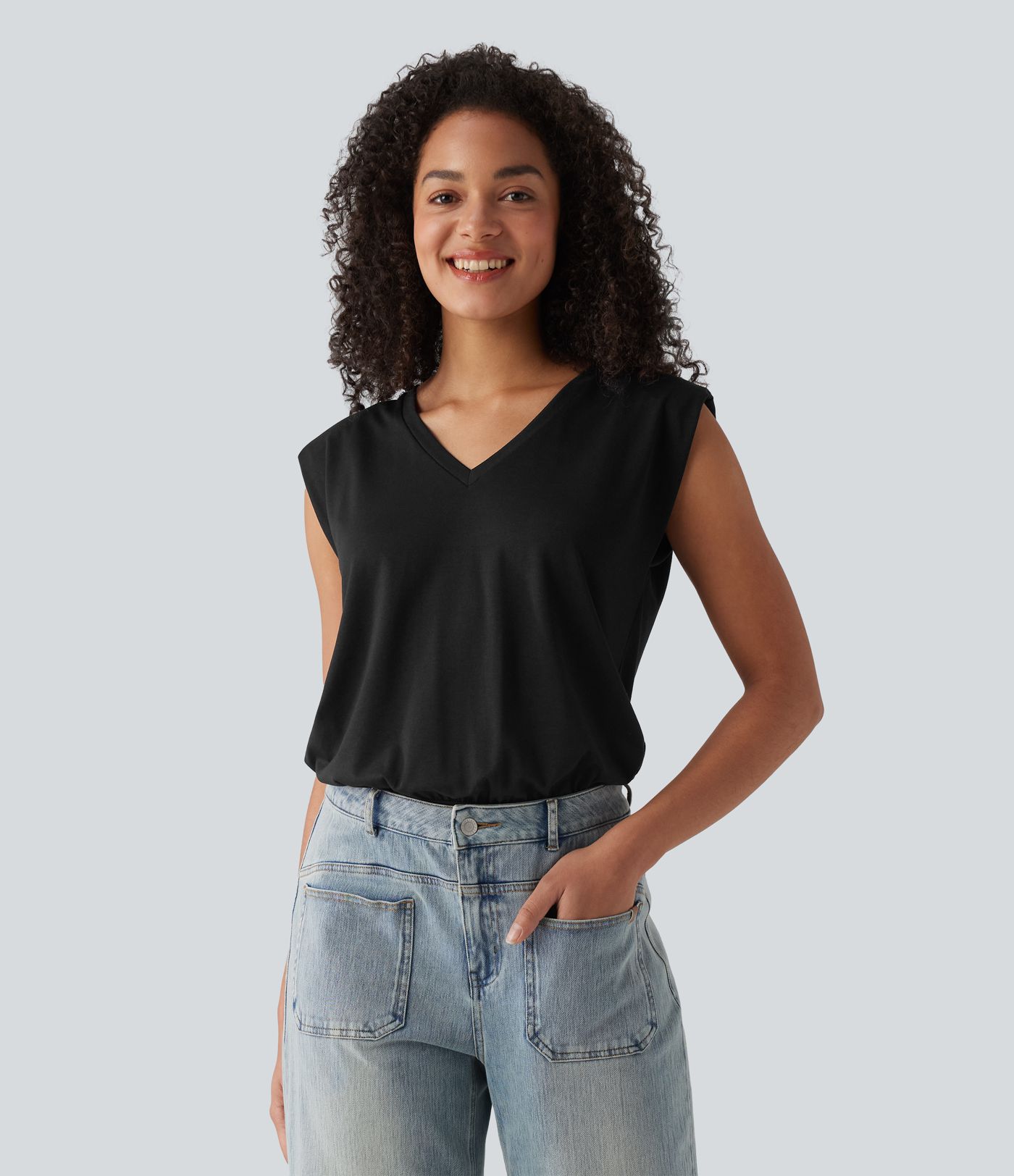 V-neck Cap Sleeve Casual Bodysuit with Shoulder Pads V-neck Cap Sleeve Casual Bodysuit with Shoulder Pads