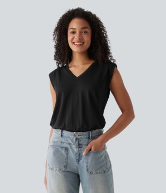 V-neck Cap Sleeve Casual Bodysuit with Shoulder Pads V-neck Cap Sleeve Casual Bodysuit with Shoulder Pads