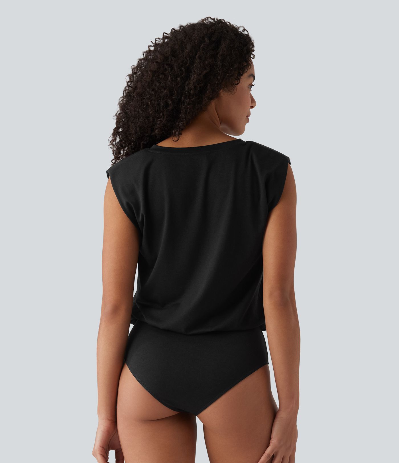 V-neck Cap Sleeve Casual Bodysuit with Shoulder Pads V-neck Cap Sleeve Casual Bodysuit with Shoulder Pads