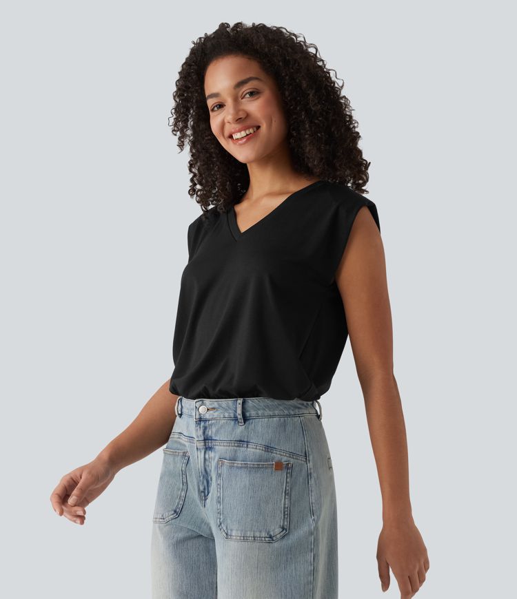 V-neck Cap Sleeve Casual Bodysuit with Shoulder Pads V-neck Cap Sleeve Casual Bodysuit with Shoulder Pads