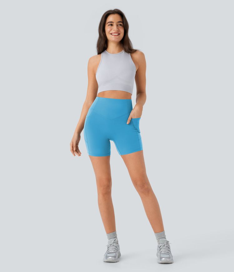 Halara UltraSculpt™ High Waisted Scrunch Butt Lifting Tummy Control Pocket Shaping Workout Biker Shorts 5''