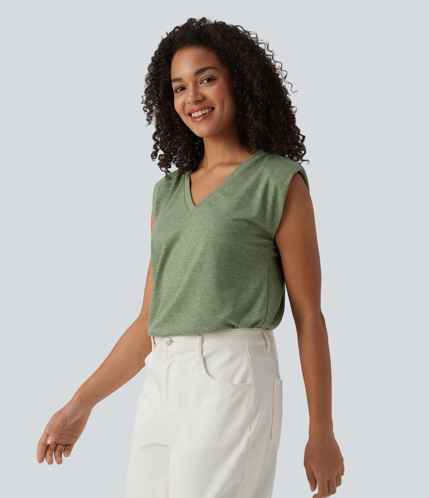 Body décontracté col V manches courtes avec épaulettes