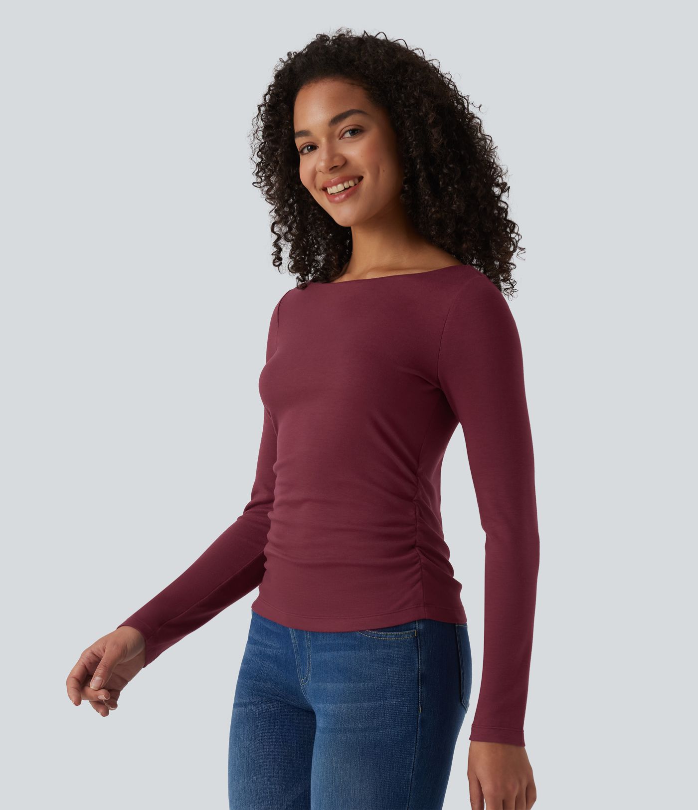 Halara HeatCore U-Boot-Ausschnitt Langärmliges wärmendes Arbeitshemd