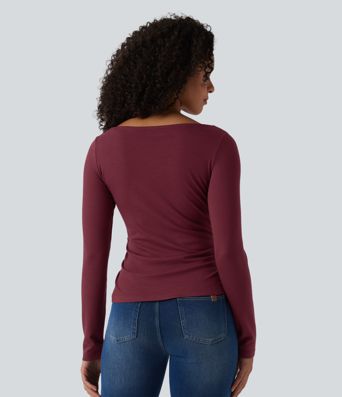 Halara HeatCore U-Boot-Ausschnitt Langärmliges wärmendes Arbeitshemd