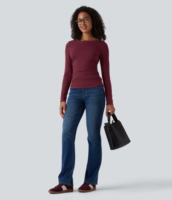 Halara HeatCore U-Boot-Ausschnitt Langärmliges wärmendes Arbeitshemd