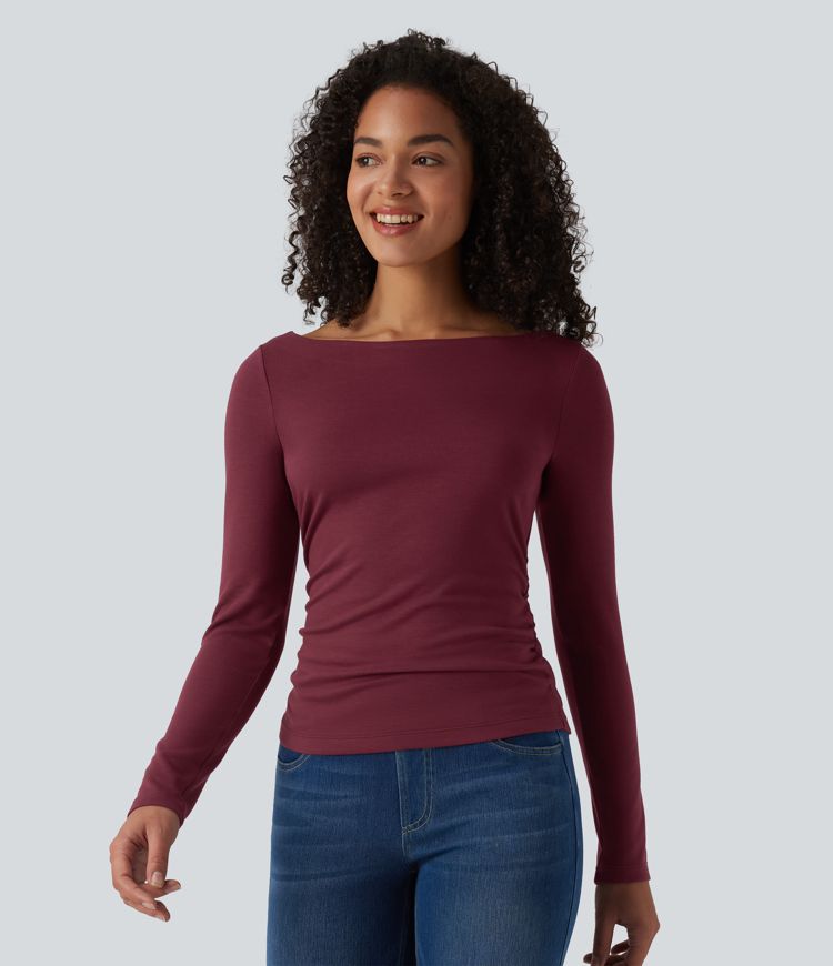 Halara HeatCore U-Boot-Ausschnitt Langärmliges wärmendes Arbeitshemd