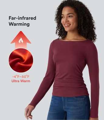 Halara HeatCore U-Boot-Ausschnitt Langärmliges wärmendes Arbeitshemd