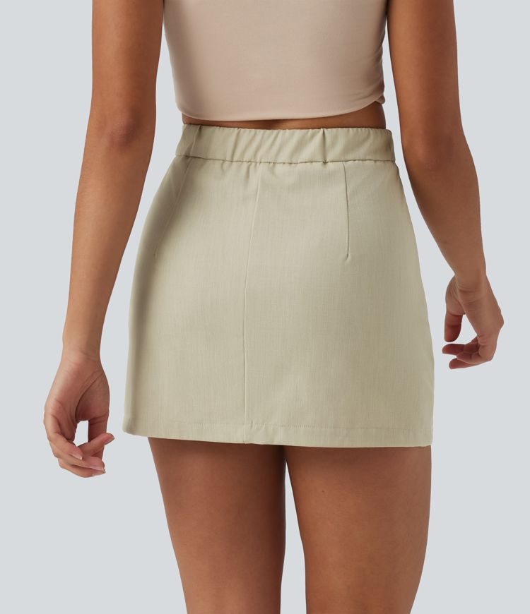 Jupe mini casual 2-en-1 moulante taille haute effet denim avec fermeture éclair invisible et poches