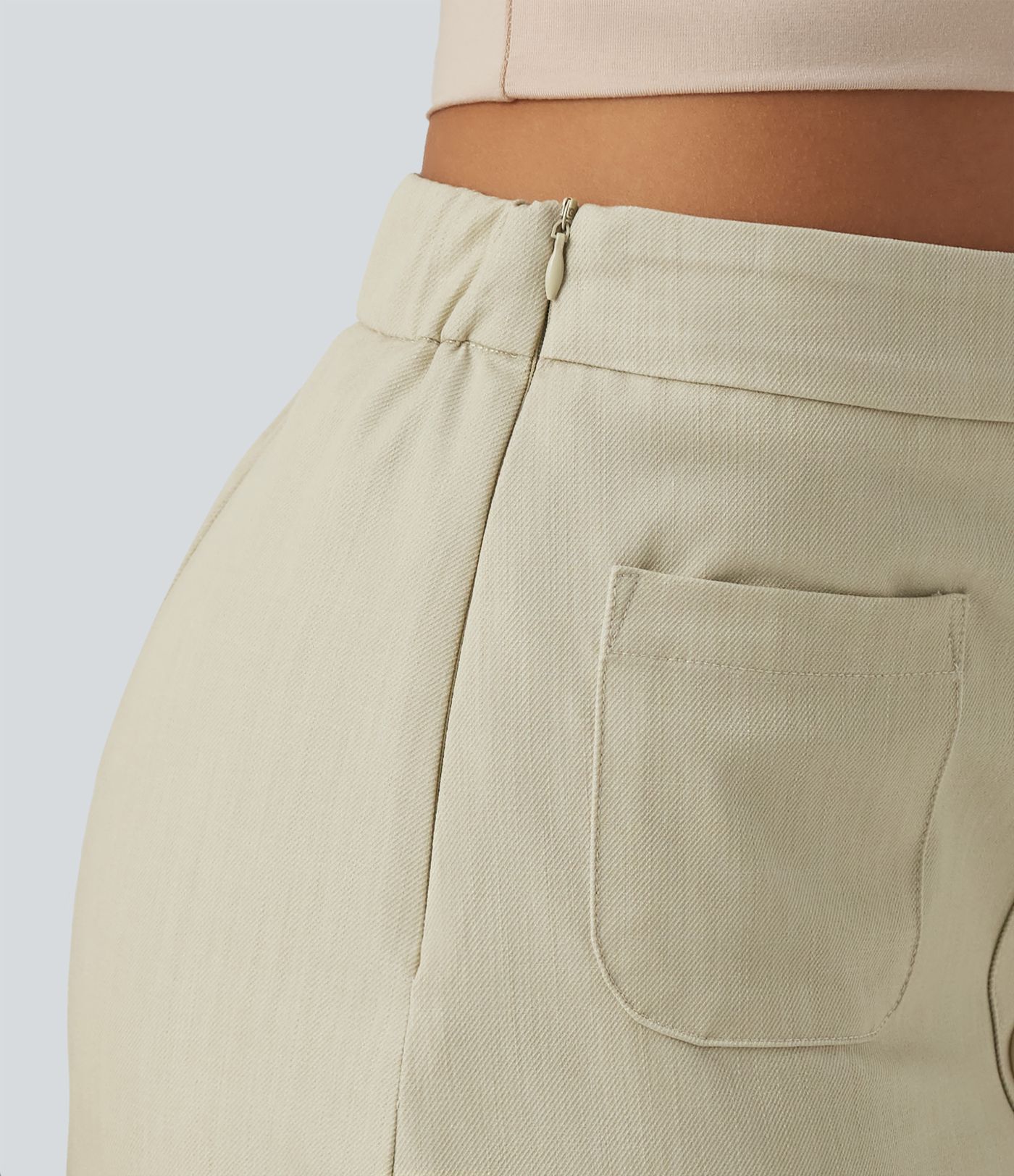 Jupe mini casual 2-en-1 moulante taille haute effet denim avec fermeture éclair invisible et poches