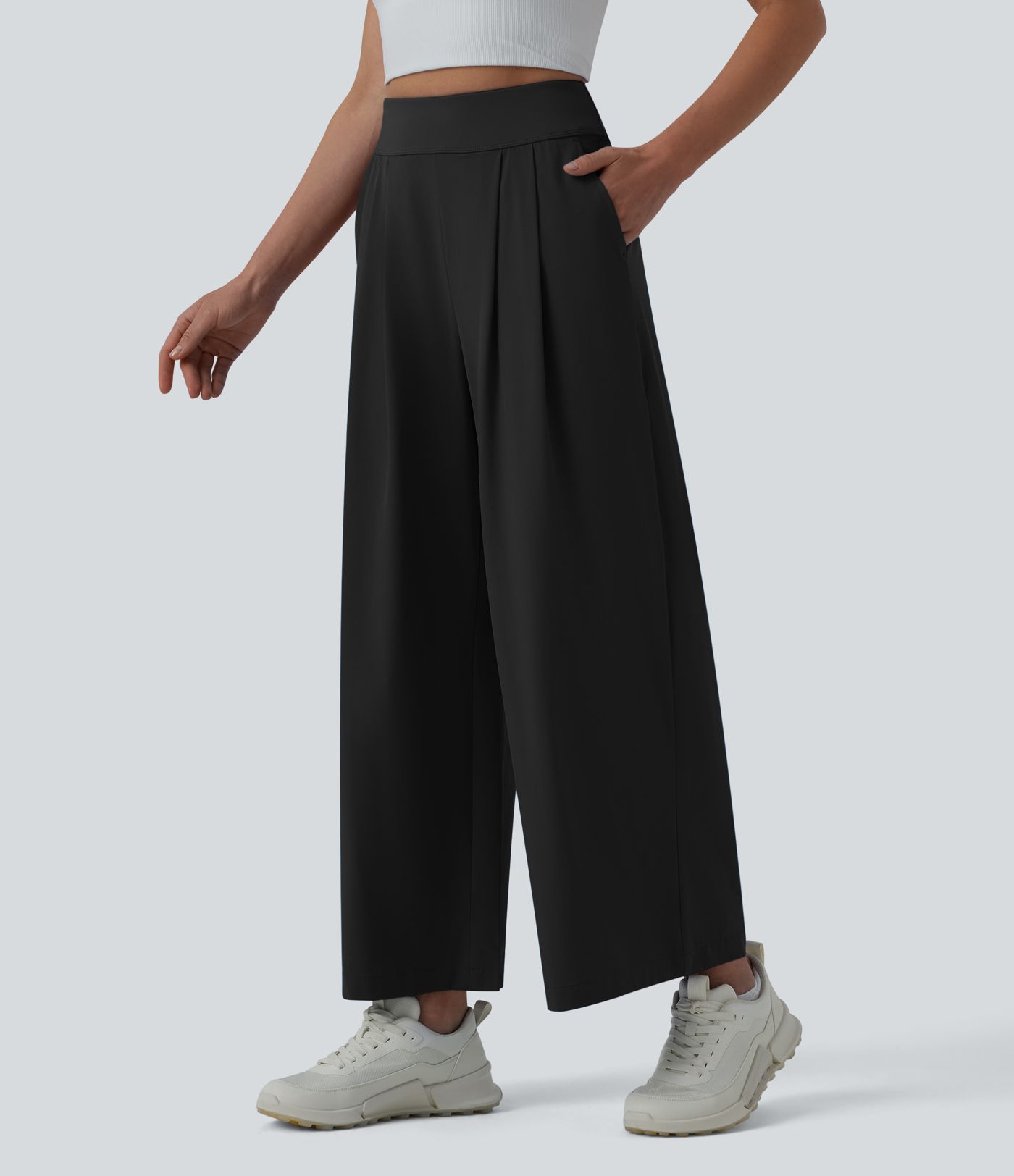 Breezeful™ High Waisted Pleated Ankle Length Quick Dry Yoga Baggy Pants with Pockets