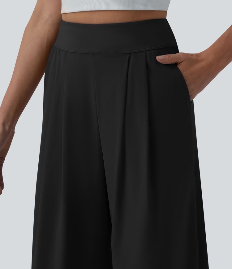 Breezeful™ High Waisted Pleated Ankle Length Quick Dry Yoga Baggy Pants with Pockets