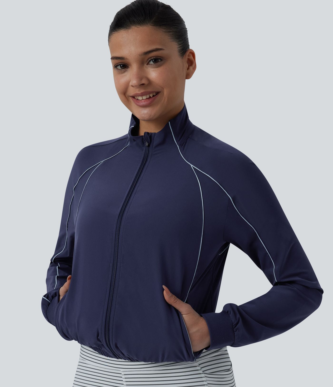 Breezeful™ Long Sleeve Zipper Elastic Hem Quick Dry Workout Jacket with Pockets