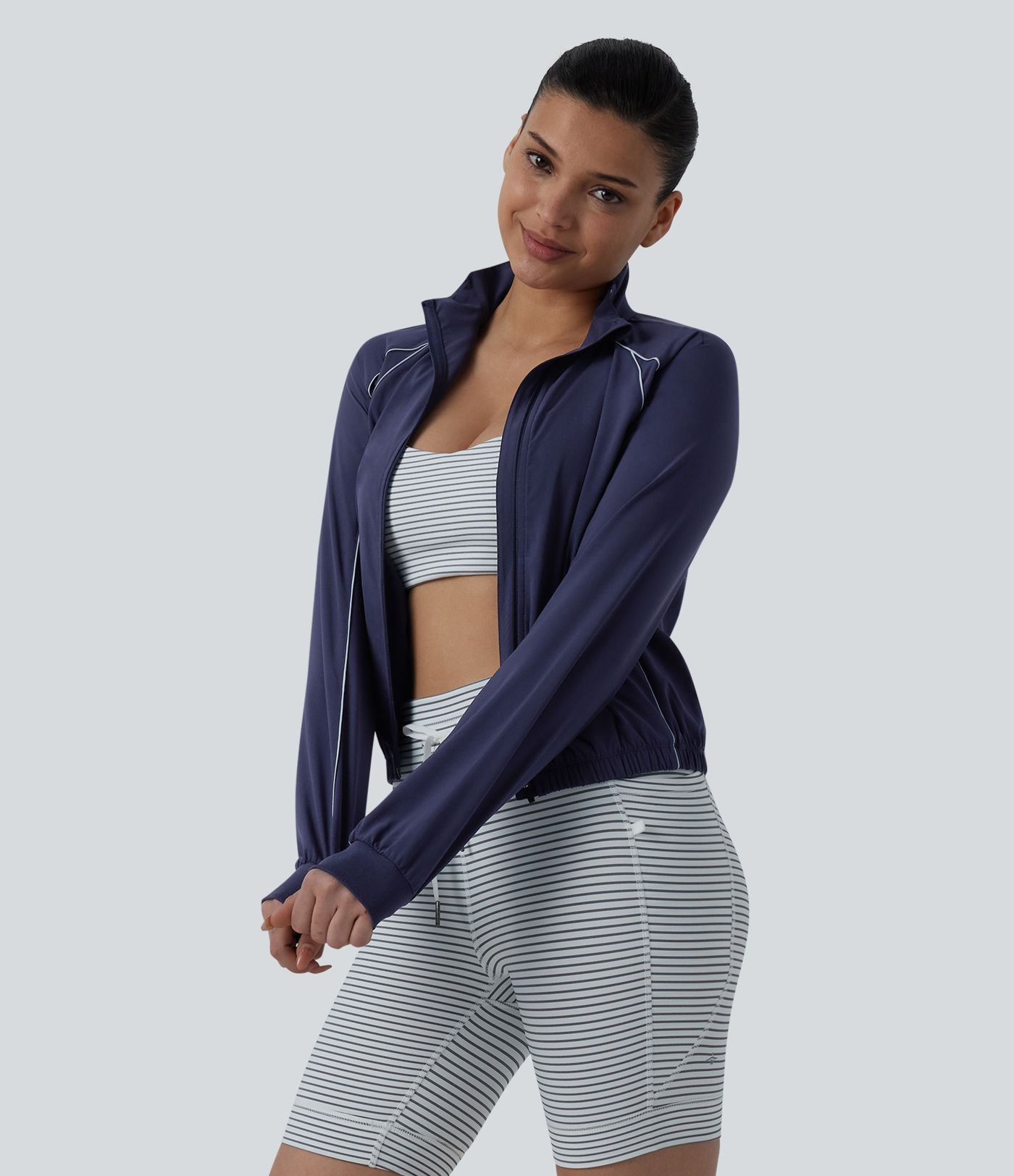 Breezeful™ Long Sleeve Zipper Elastic Hem Quick Dry Workout Jacket with Pockets