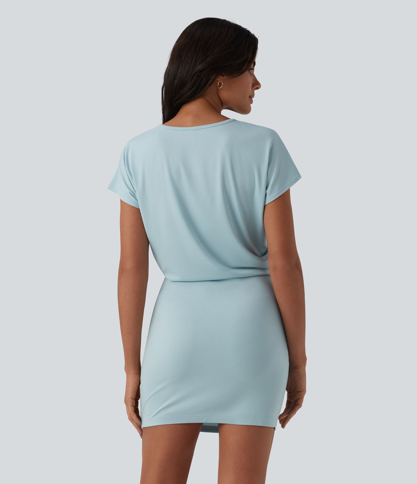 Round Neck Short Sleeve Bodycon Longer Mini Length Casual Dress