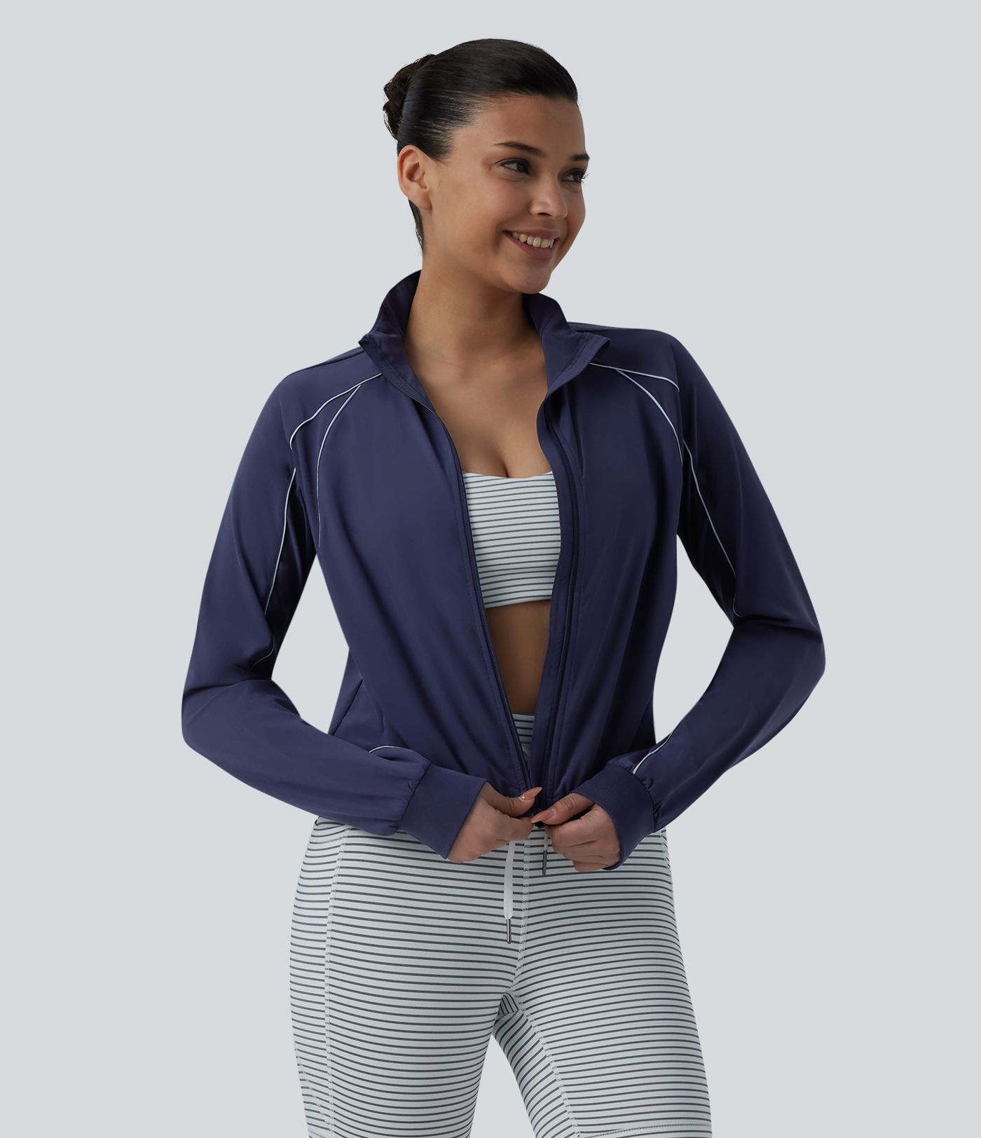Breezeful™ Long Sleeve Zipper Elastic Hem Quick Dry Workout Jacket with Pockets