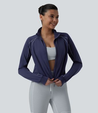 Breezeful™ Long Sleeve Zipper Elastic Hem Quick Dry Workout Jacket with Pockets
