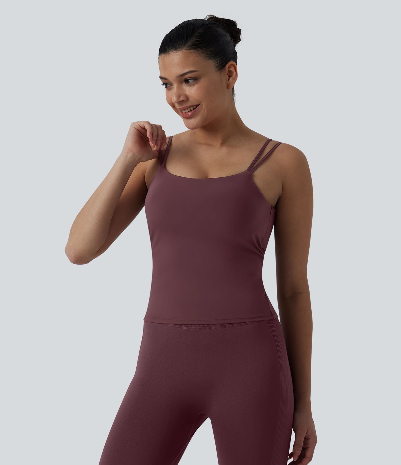 Halara UltraSculpt™ Double Straps Twisted Backless Cropped Yoga Tank Top-Longer Length