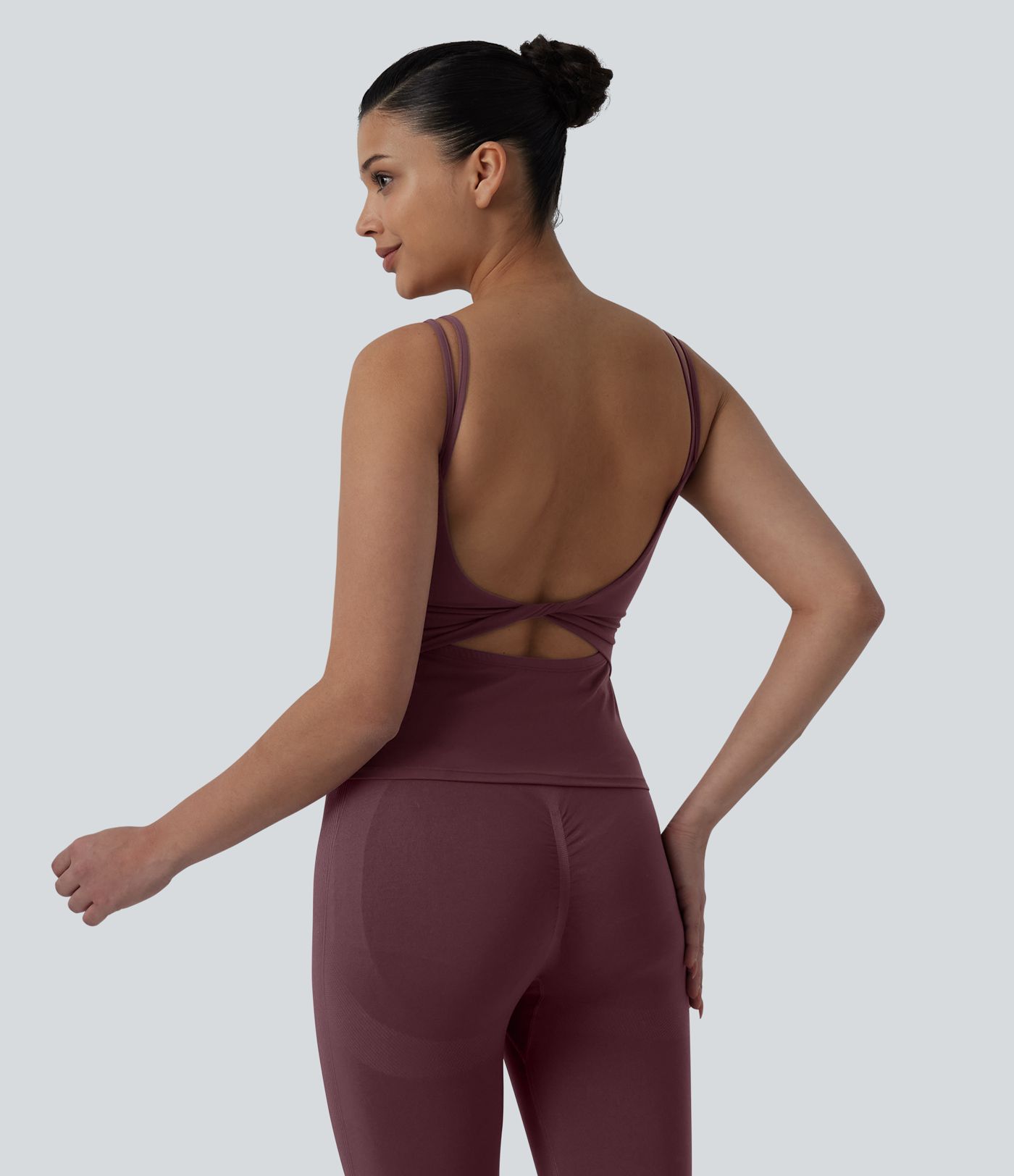 Halara UltraSculpt™ Double Straps Twisted Backless Cropped Yoga Tank Top-Longer Length