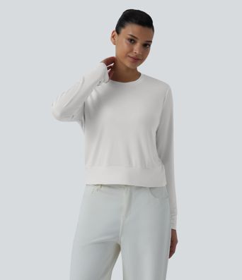 Round Neck Long Sleeve Relaxed Casual T-Shirt