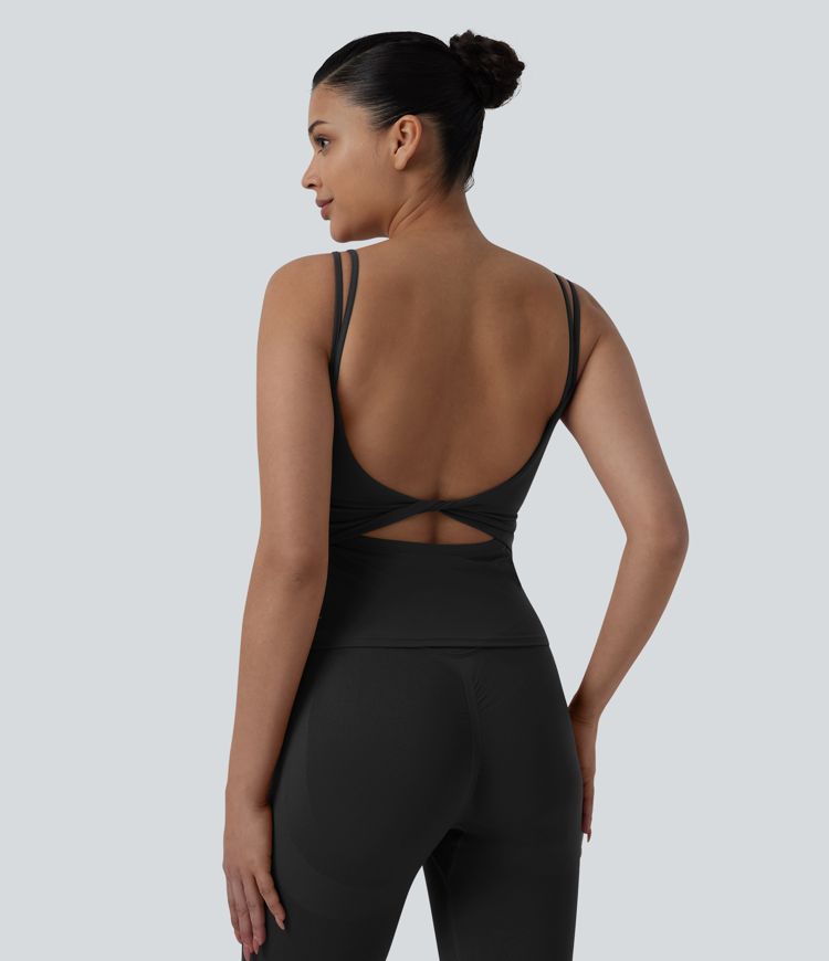 Halara UltraSculpt™ Double Straps Twisted Backless Cropped Yoga Tank Top-Longer Length