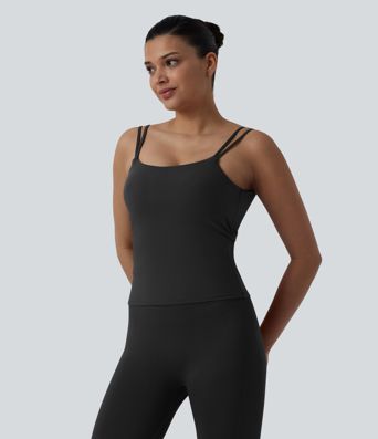 Halara UltraSculpt™ Double Straps Twisted Backless Cropped Yoga Tank Top-Longer Length