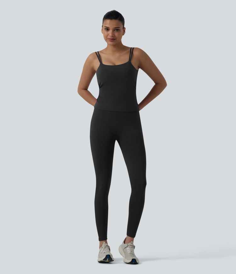 Halara UltraSculpt™ Double Straps Twisted Backless Cropped Yoga Tank Top-Longer Length