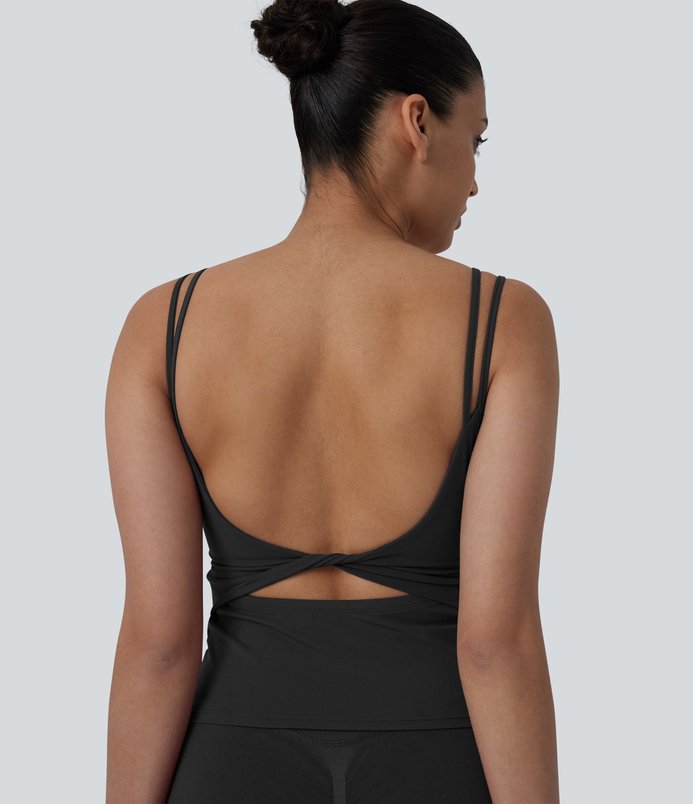 Halara UltraSculpt™ Double Straps Twisted Backless Cropped Yoga Tank Top-Longer Length
