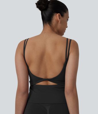 Halara UltraSculpt™ Double Straps Twisted Backless Cropped Yoga Tank Top-Longer Length