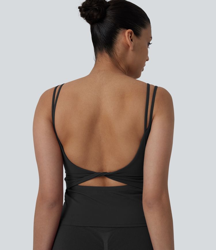 Halara UltraSculpt™ Double Straps Twisted Backless Cropped Yoga Tank Top-Longer Length