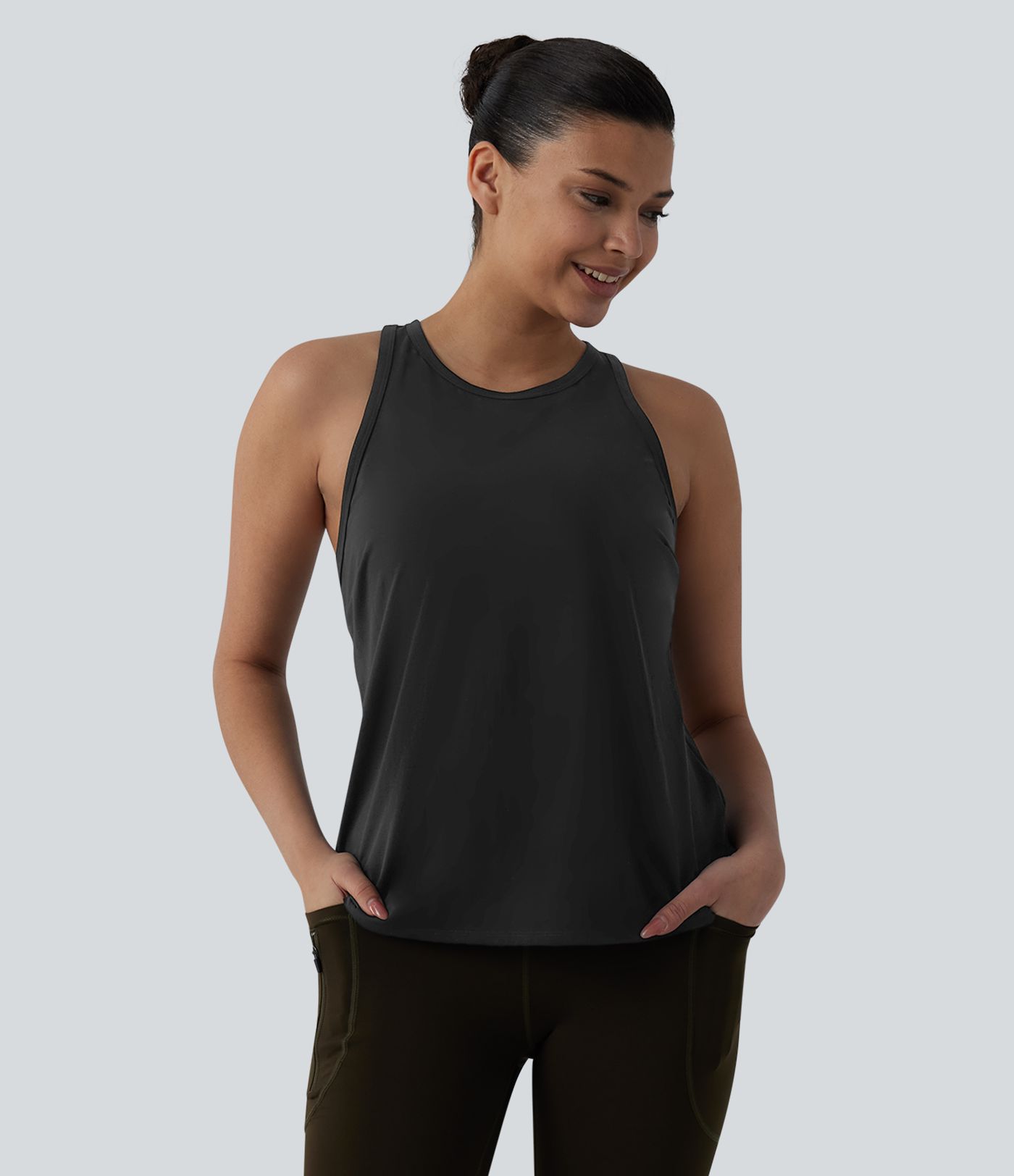 Racerback Pleated Round Neck Quick Dry Yoga Tank Top