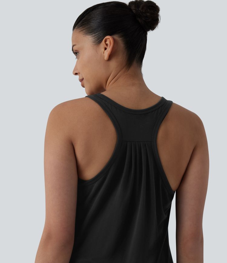 Racerback Pleated Round Neck Quick Dry Yoga Tank Top