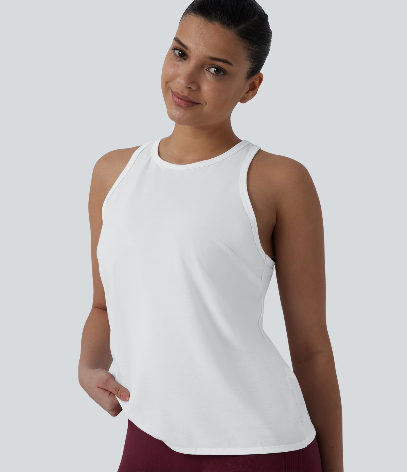Racerback Pleated Round Neck Quick Dry Yoga Tank Top