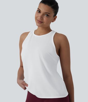 Racerback Pleated Round Neck Quick Dry Yoga Tank Top