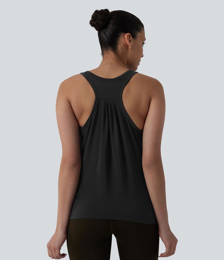Racerback Pleated Round Neck Quick Dry Yoga Tank Top