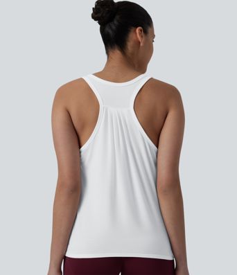 Racerback Pleated Round Neck Quick Dry Yoga Tank Top