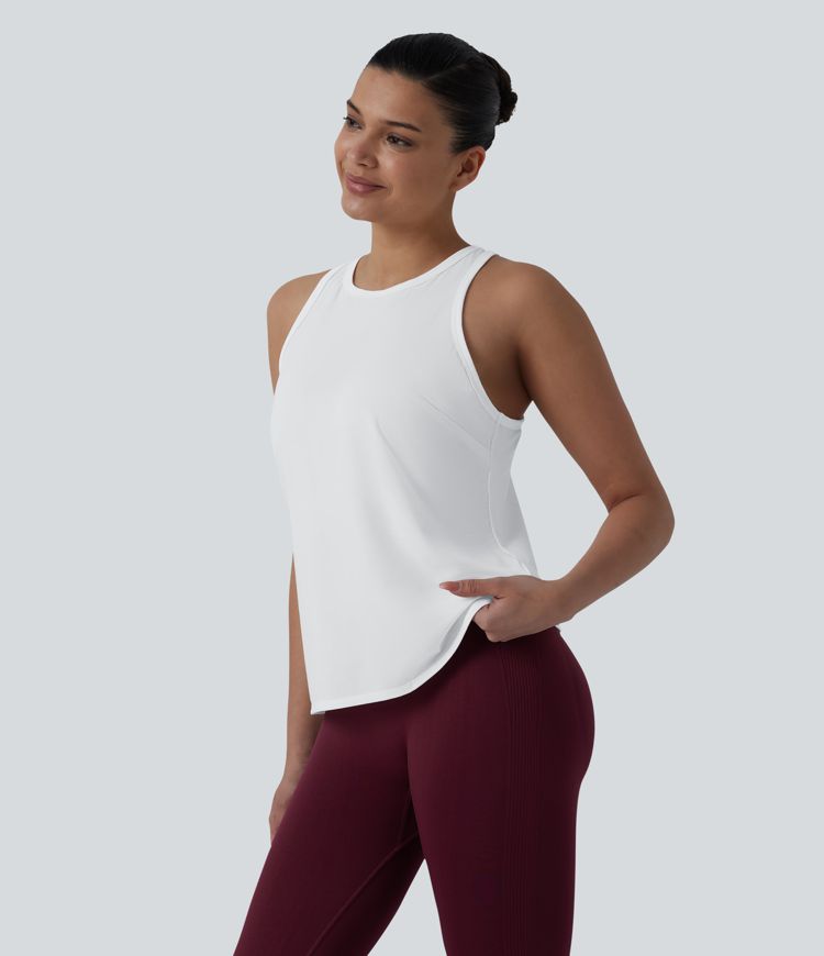 Racerback Pleated Round Neck Quick Dry Yoga Tank Top