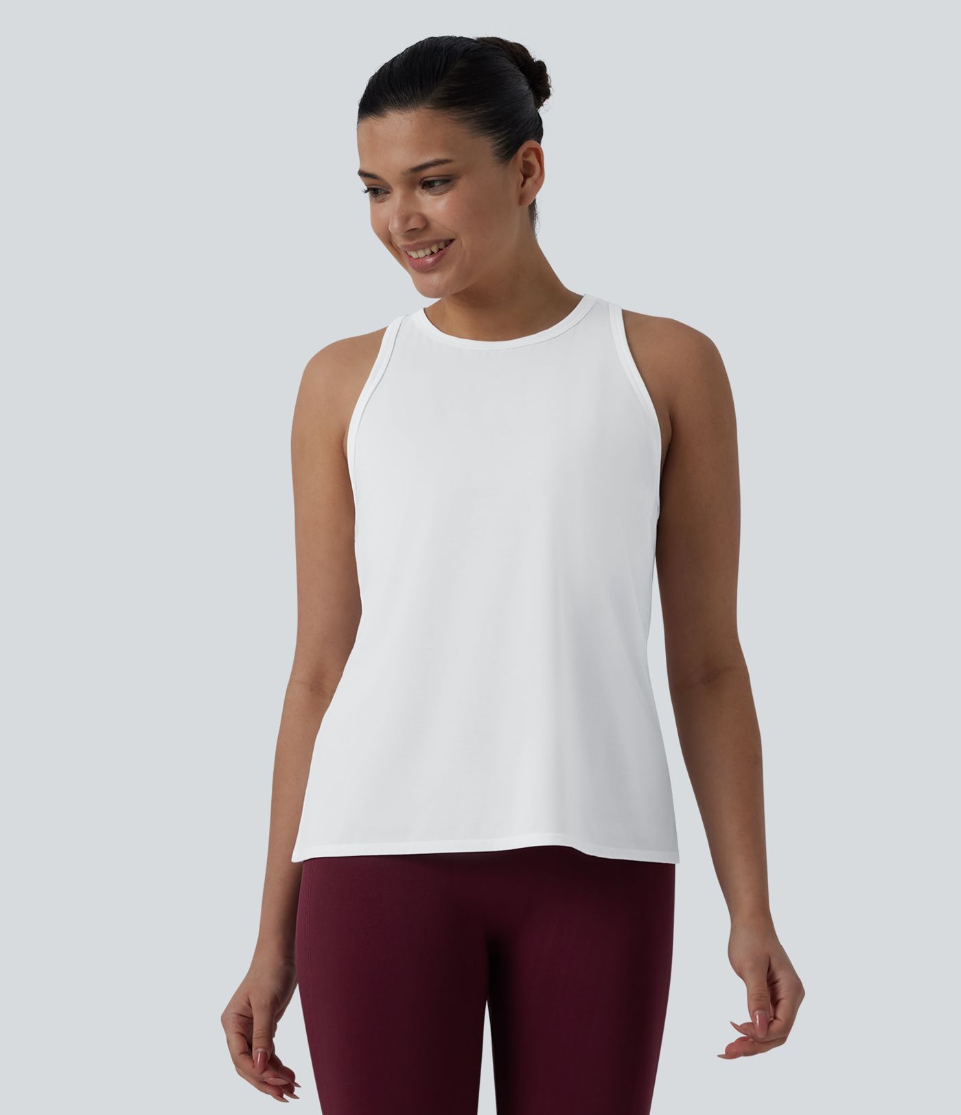 Racerback Pleated Round Neck Quick Dry Yoga Tank Top