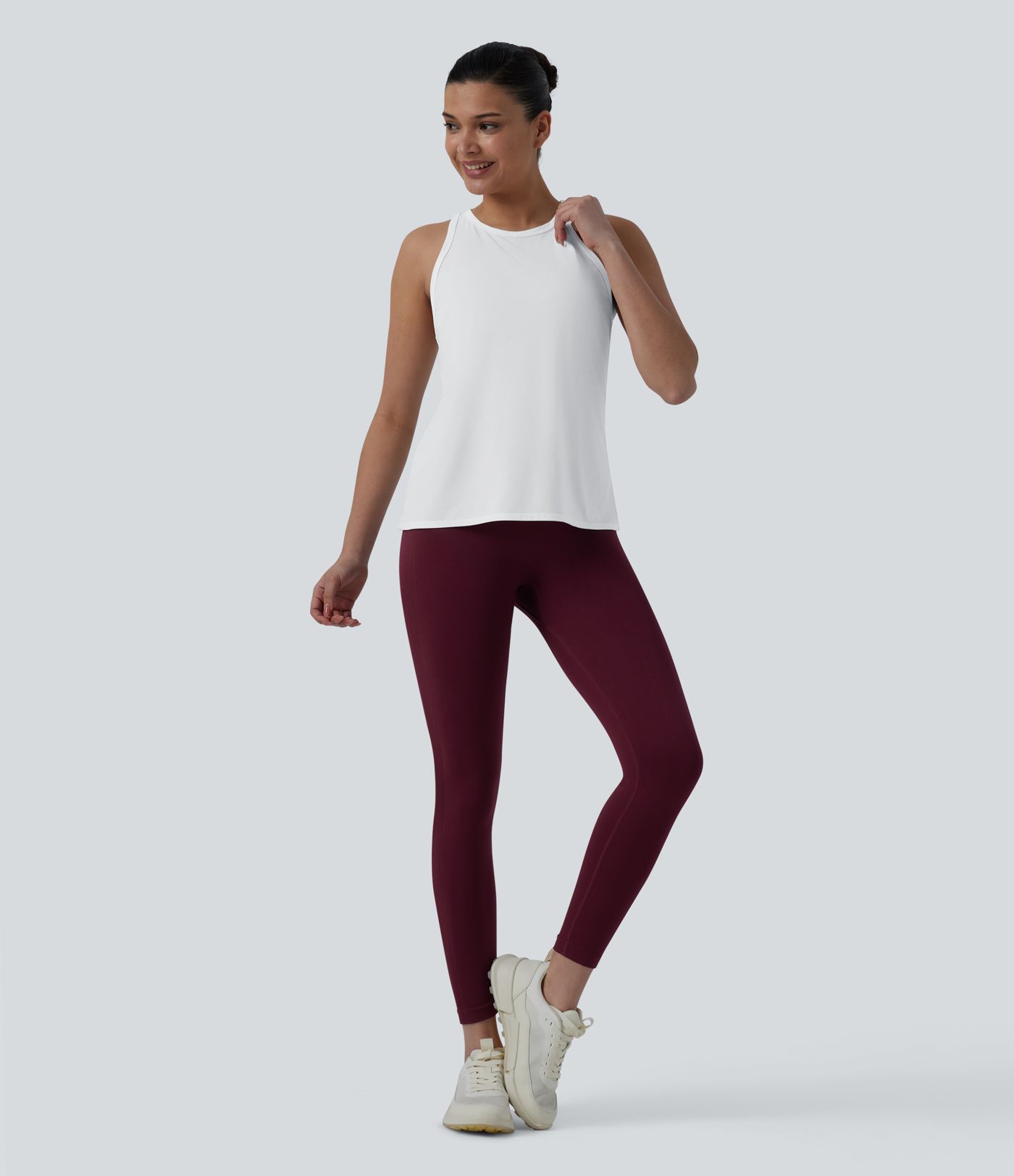 Racerback Pleated Round Neck Quick Dry Yoga Tank Top